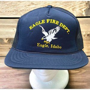 Eagle Fire Dept Trucker Hat Vintage Snapback Mesh Navy Blue Idaho